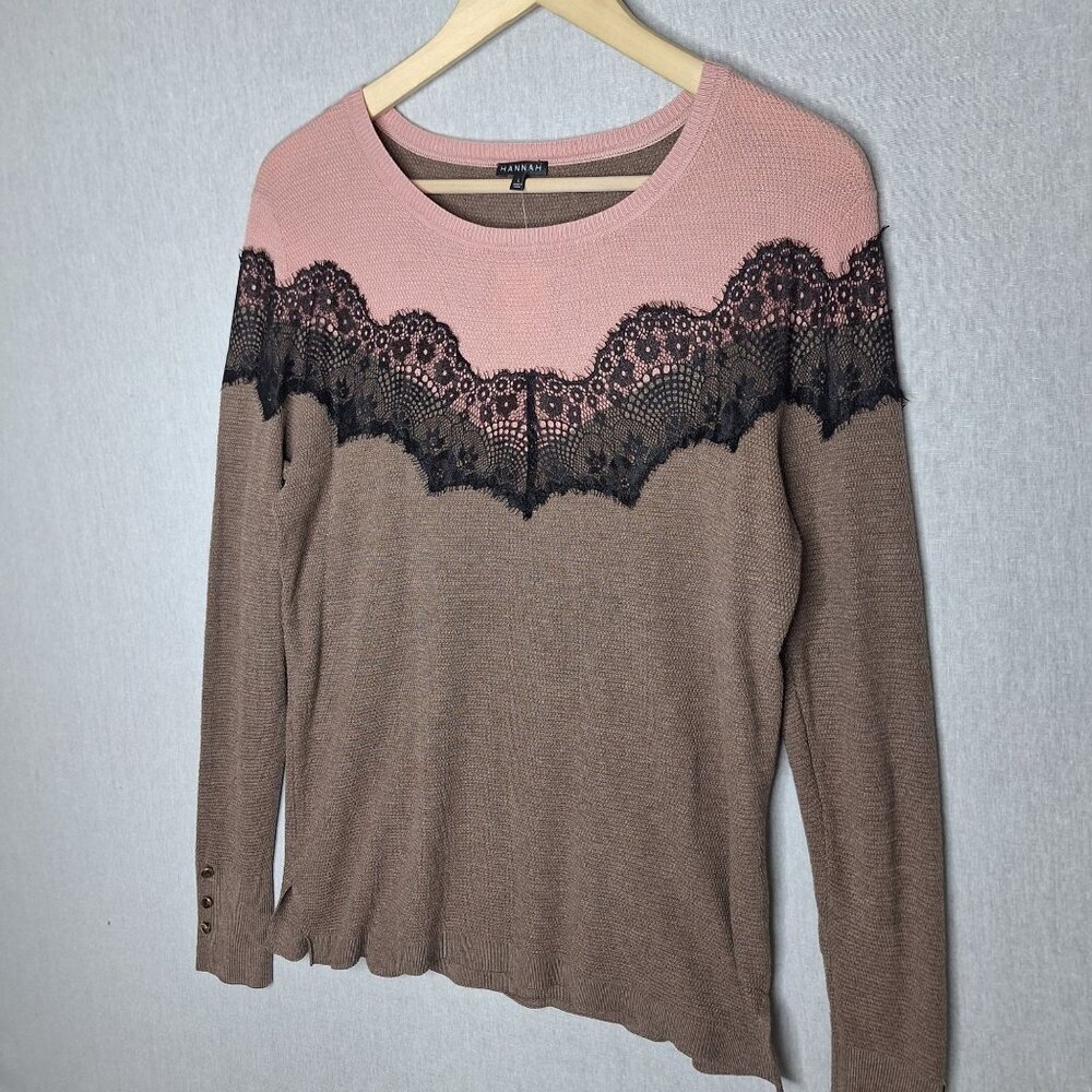 NWT Hannah Lightweight Sweater Size L Lace Stretch Preppy Casual Formal Comfy - Picture 2 of 8